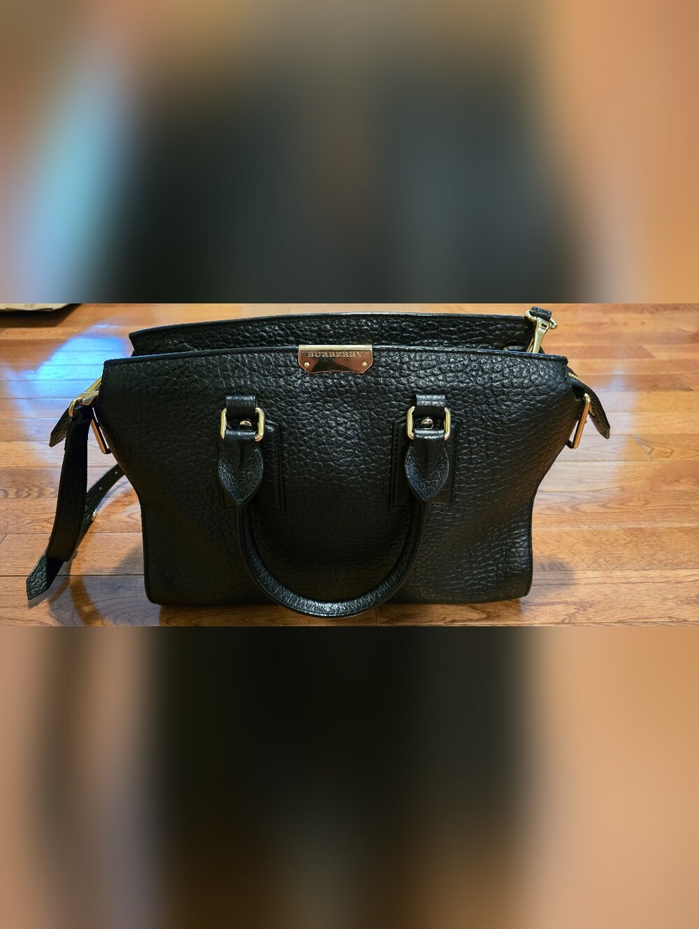 Burberry Black Grain Leather Clifton Satchel with Gold Hardware